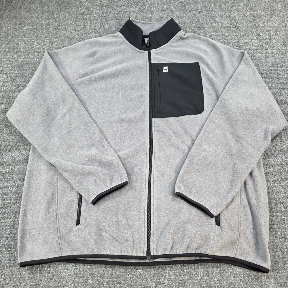 Huk Coast Line Fleece Jacket XXL Gray‎ Full Zip Fishing Outdoor Mens